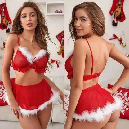 Christmas Lingerie Sexy Hot Erotic Underwear Women Mini Transparent Nightdress Porno Cosplay Costumes Lace Babydoll Sleepwear