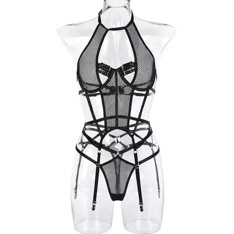 Erotic Mesh Lingerie set Women Sexy Lingerie +Garter +Panties Set Sensual Lingerie Sex Suit Hot Porn Exotic Costumes -