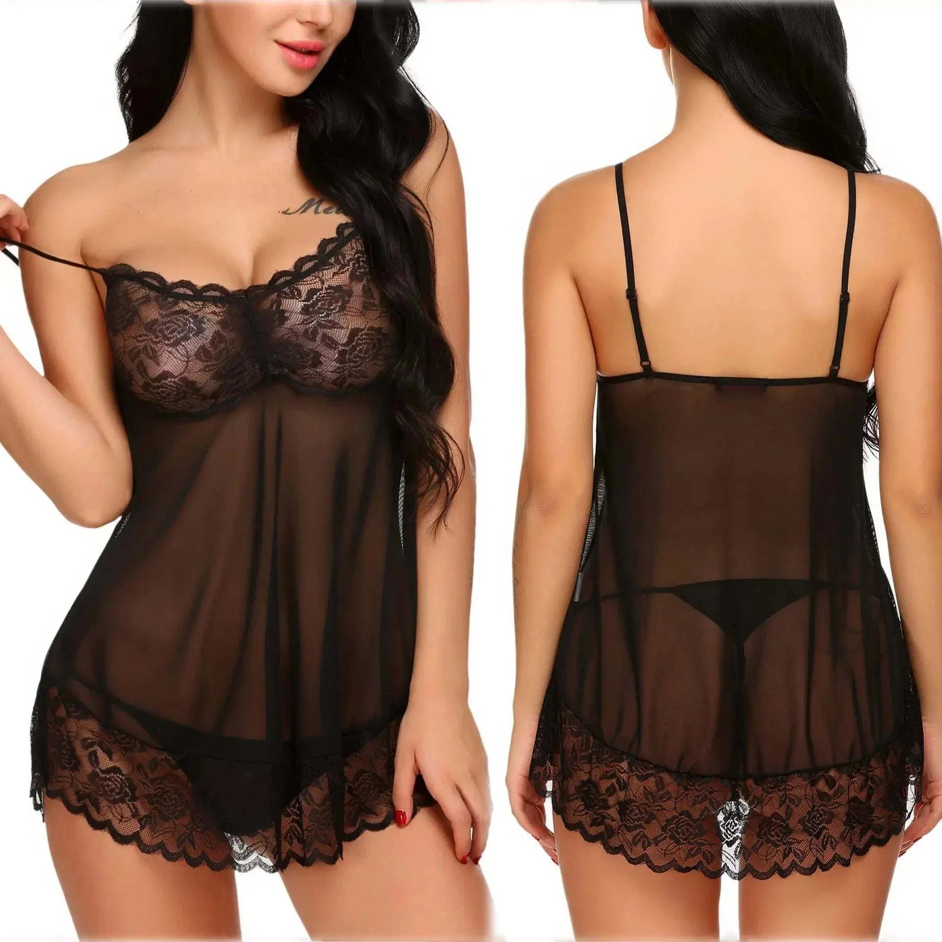 Hot Transparent Lace Sleepwear Set -