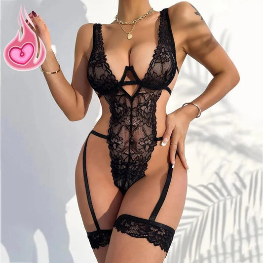 Seductive Lace Babydoll Lingerie Set -